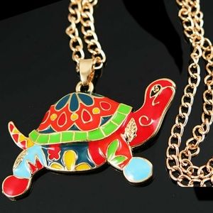 Multicolor Tortoise Sea Turtle Pendant / Necklace - Enamel